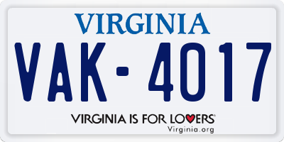 VA license plate VAK4017
