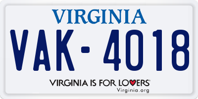 VA license plate VAK4018