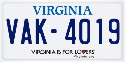 VA license plate VAK4019