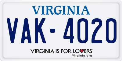 VA license plate VAK4020