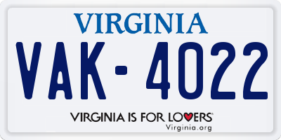 VA license plate VAK4022
