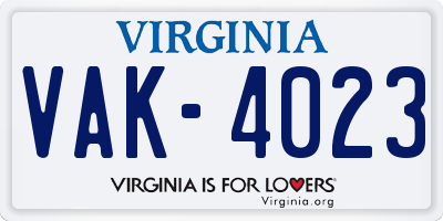VA license plate VAK4023