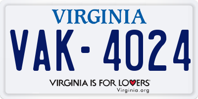 VA license plate VAK4024
