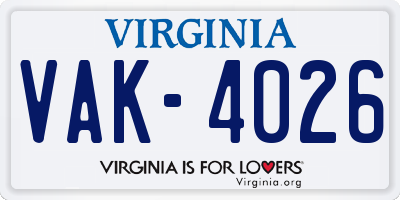 VA license plate VAK4026
