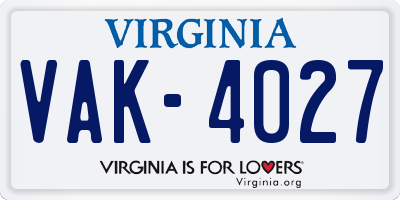 VA license plate VAK4027