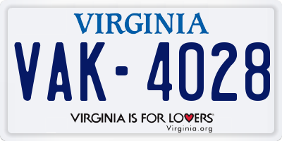 VA license plate VAK4028