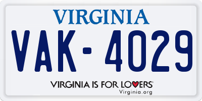 VA license plate VAK4029