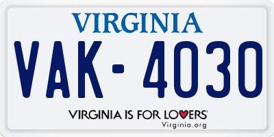 VA license plate VAK4030