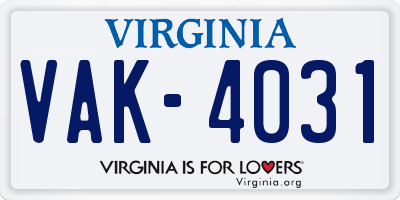 VA license plate VAK4031