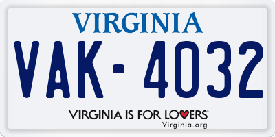 VA license plate VAK4032