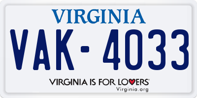 VA license plate VAK4033