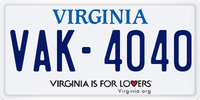 VA license plate VAK4040