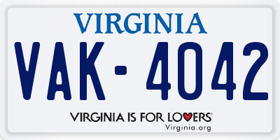 VA license plate VAK4042