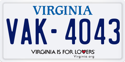 VA license plate VAK4043