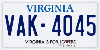 VA license plate VAK4045