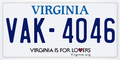 VA license plate VAK4046