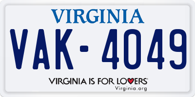 VA license plate VAK4049