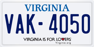 VA license plate VAK4050