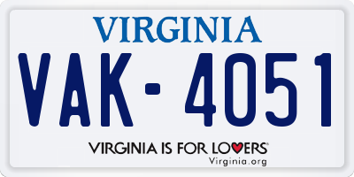 VA license plate VAK4051