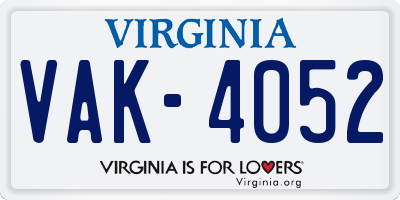 VA license plate VAK4052