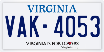 VA license plate VAK4053