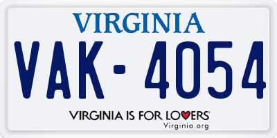 VA license plate VAK4054