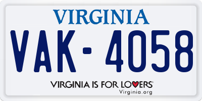 VA license plate VAK4058