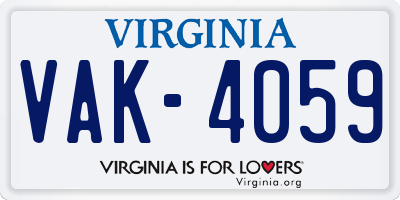 VA license plate VAK4059