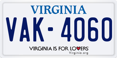 VA license plate VAK4060