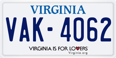 VA license plate VAK4062