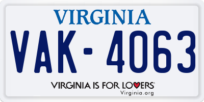 VA license plate VAK4063
