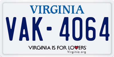 VA license plate VAK4064