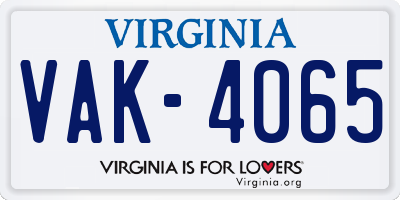 VA license plate VAK4065
