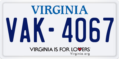 VA license plate VAK4067