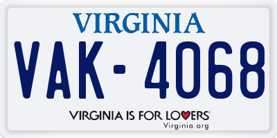 VA license plate VAK4068