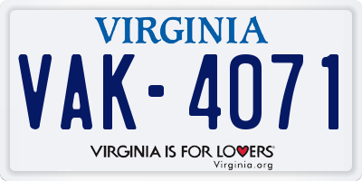 VA license plate VAK4071
