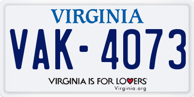 VA license plate VAK4073