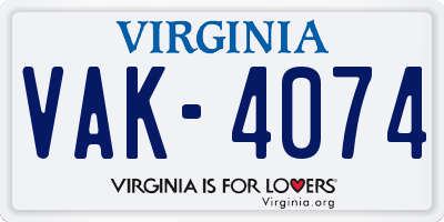 VA license plate VAK4074