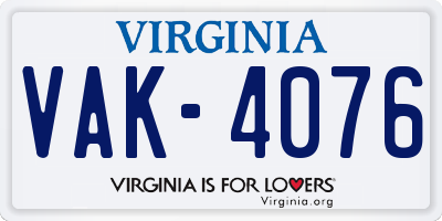 VA license plate VAK4076