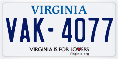 VA license plate VAK4077