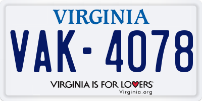 VA license plate VAK4078