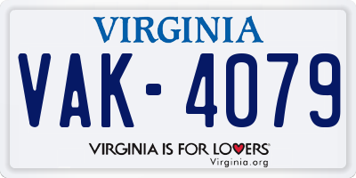 VA license plate VAK4079