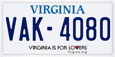 VA license plate VAK4080