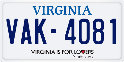 VA license plate VAK4081