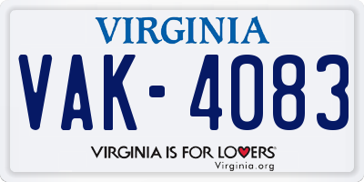 VA license plate VAK4083
