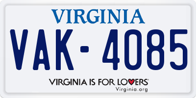 VA license plate VAK4085