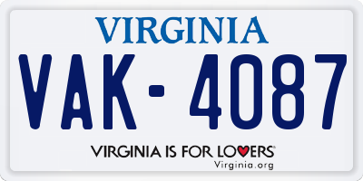 VA license plate VAK4087