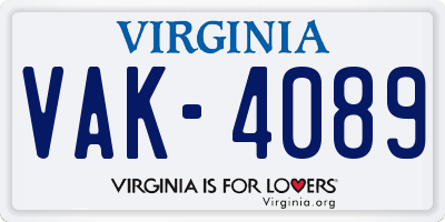 VA license plate VAK4089
