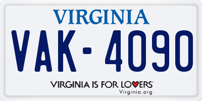 VA license plate VAK4090