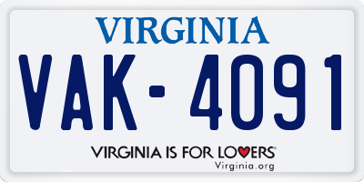 VA license plate VAK4091